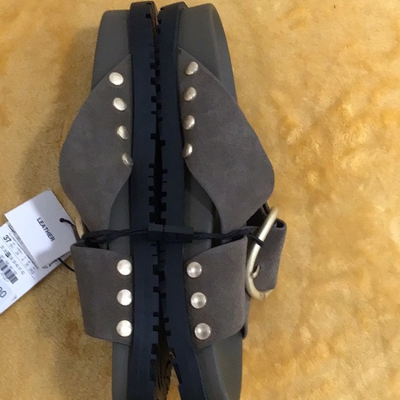 🆕 ZARA Suede Cross Strap Buckle Slides Olive Green - Picture 5 of 11